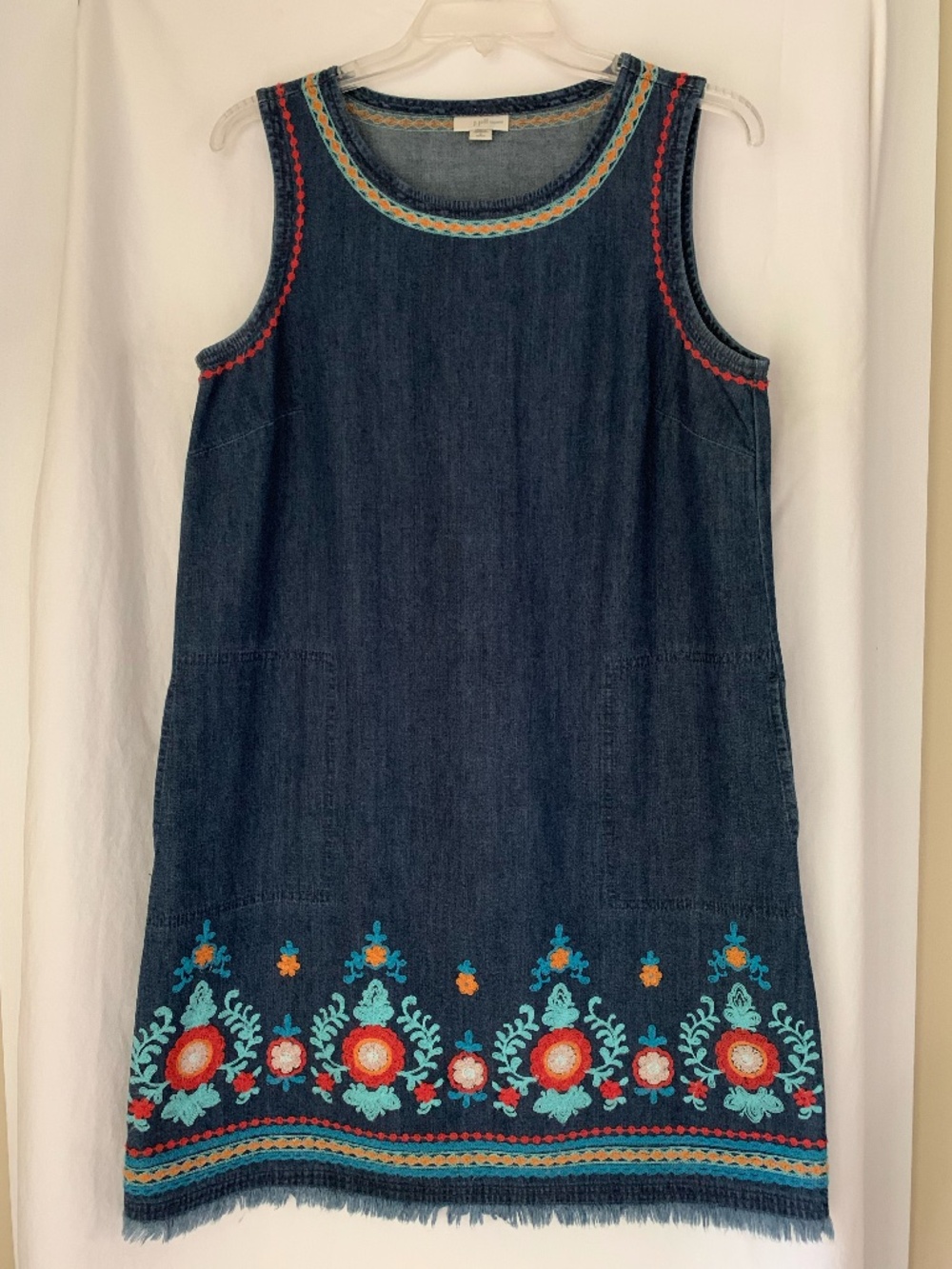 J. Jill sleeveless denim shift dress with embroidered detail